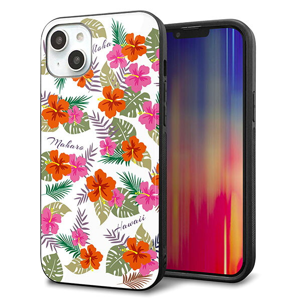 Rakuten - iPhone14 Plus ケース カバー 背面 ガラス TPU デザイン ガラプリ 【SC884 ハワイアンアロハレトロ ホワイト】 印刷 光沢 MMLM
