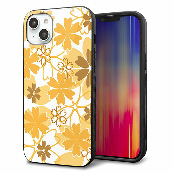 Rakuten - iPhone14 Plus ケース カバー 背面 ガラス TPU デザイン ガラプリ 【VA959 重なり合う花 オレンジ】 印刷 光沢 MMLM