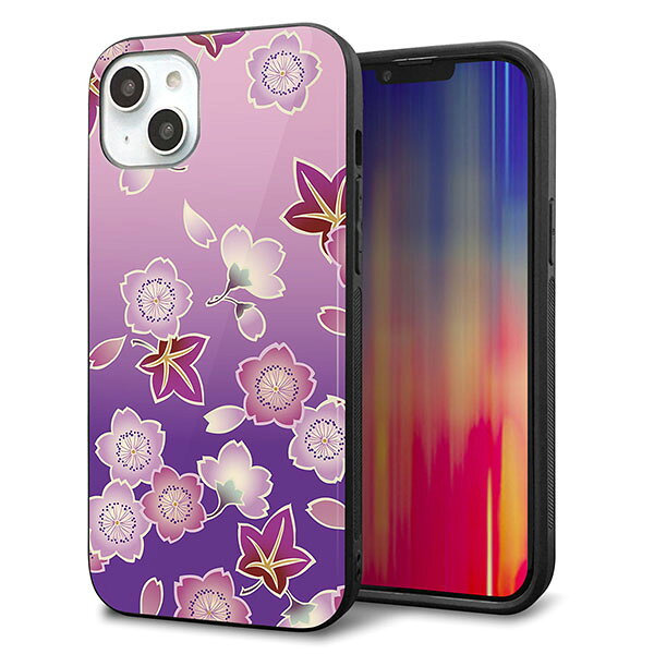 乐天商城 - iPhone14 Plus ケース カバー 背面 ガラス TPU デザイン ガラプリ 【YJ324 和柄 さくら もみじ】 印刷 光沢 MMLM