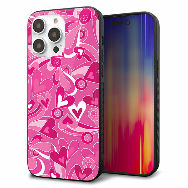 乐天商城 - iPhone14 Pro Max ケース カバー 背面 ガラス TPU デザイン ガラプリ 【383 ピンクのハート】 印刷 光沢 MMLM