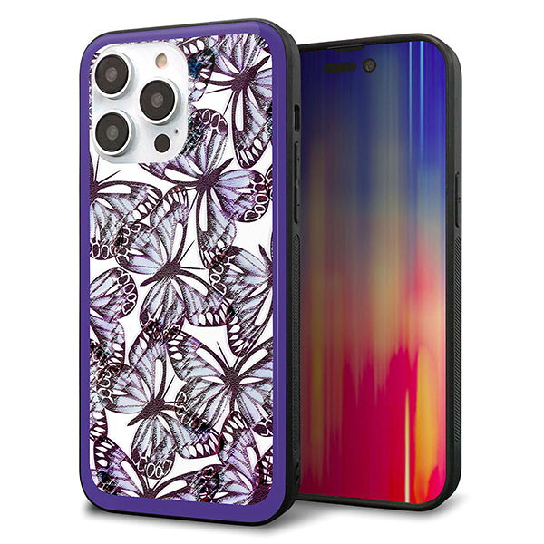 乐天商城 - iPhone14 Pro Max ケース カバー 背面 ガラス TPU デザイン ガラプリ 【SC903 ガーデンバタフライ パープル】 印刷 光沢 MMLM