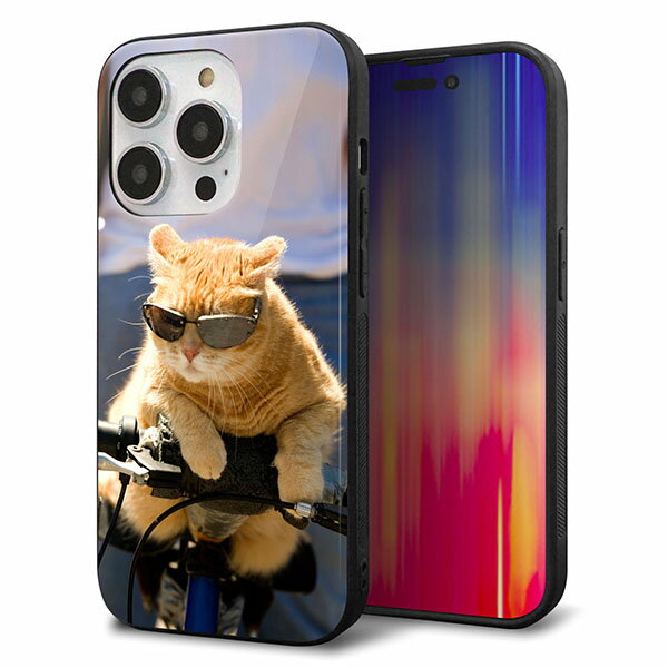乐天商城 - iPhone14 Pro ケース カバー 背面 ガラス TPU デザイン ガラプリ 【595 にゃんとサイクル】 印刷 光沢 MMLM
