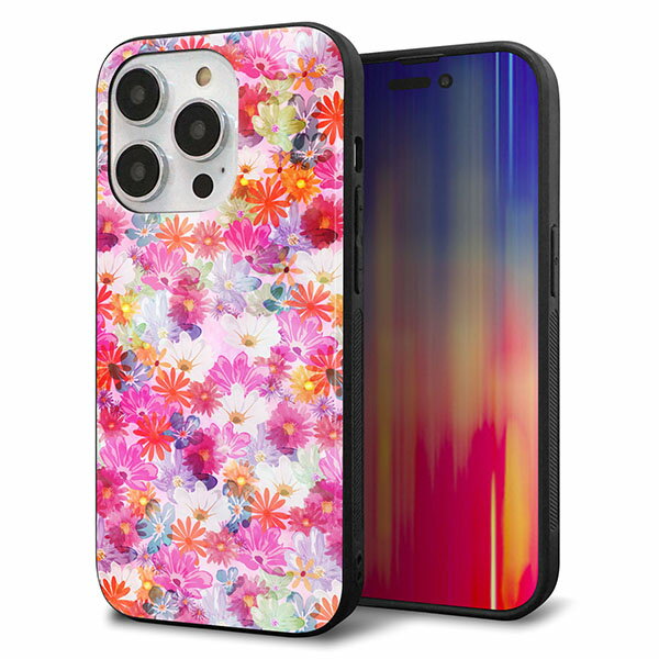 Rakuten - iPhone14 Pro ケース カバー 背面 ガラス TPU デザイン ガラプリ 【SC874 リバティプリント プレスドフラワー ピンク】 印刷 光沢 MMLM