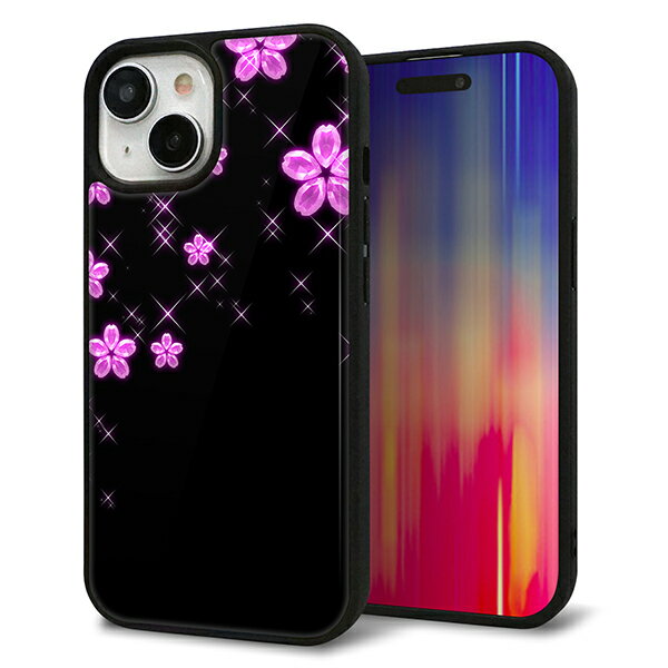 Rakuten - iPhone15 ケース カバー 背面 ガラス TPU デザイン ガラプリ 【019 桜クリスタル】 印刷 光沢 MMLM