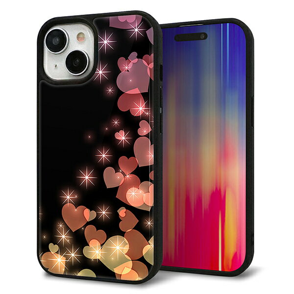 Rakuten - iPhone15 ケース カバー 背面 ガラス TPU デザイン ガラプリ 【020 夜のきらめきハート】 印刷 光沢 MMLM