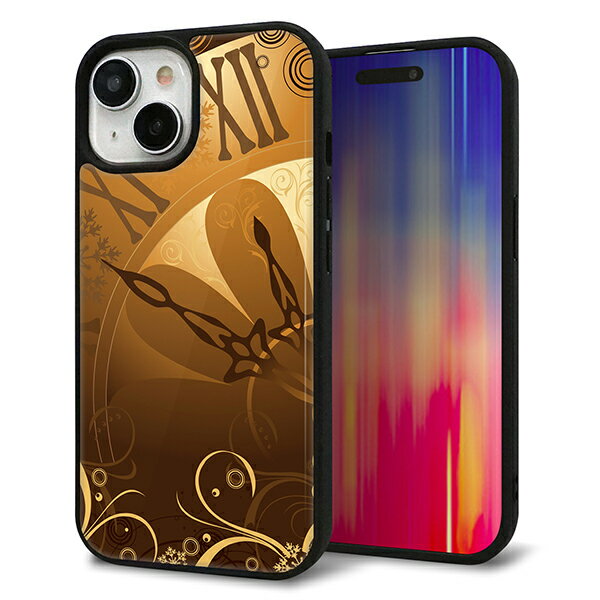 乐天商城 - iPhone15 ケース カバー 背面 ガラス TPU デザイン ガラプリ 【185 時を刻む針(黒ベース)】 印刷 光沢 MMLM