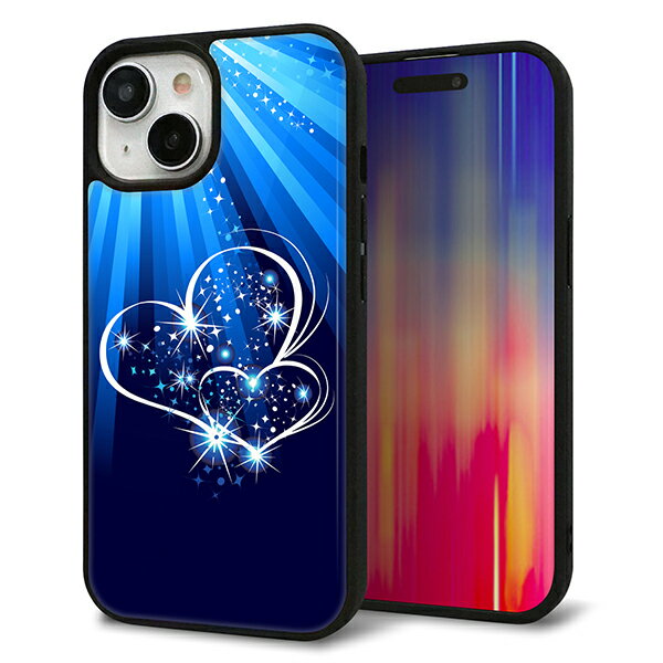 Rakuten - iPhone15 ケース カバー 背面 ガラス TPU デザイン ガラプリ 【702 スイミングハート】 印刷 光沢 MMLM