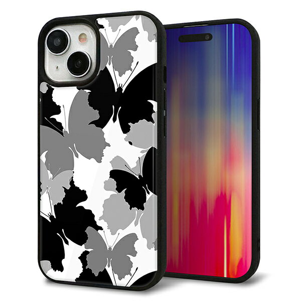乐天商城 - iPhone15 ケース カバー 背面 ガラス TPU デザイン ガラプリ 【1336 夜の蝶】 印刷 光沢 MMLM