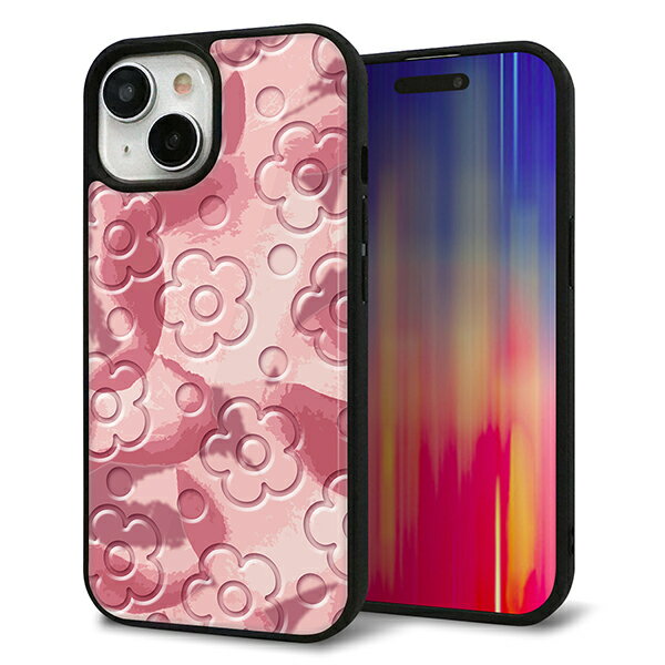 乐天商城 - iPhone15 ケース カバー 背面 ガラス TPU デザイン ガラプリ 【SC846 フラワーヴェルニ花ピンク】 印刷 光沢 MMLM
