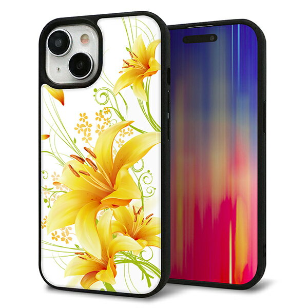 Rakuten - iPhone15 ケース カバー 背面 ガラス TPU デザイン ガラプリ 【SC852 ユリ イエロー】 印刷 光沢 MMLM