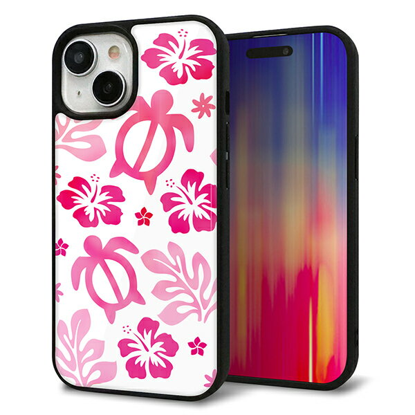 Rakuten - iPhone15 ケース カバー 背面 ガラス TPU デザイン ガラプリ 【SC879 ハワイアンアロハホヌ ピンク】 印刷 光沢 MMLM
