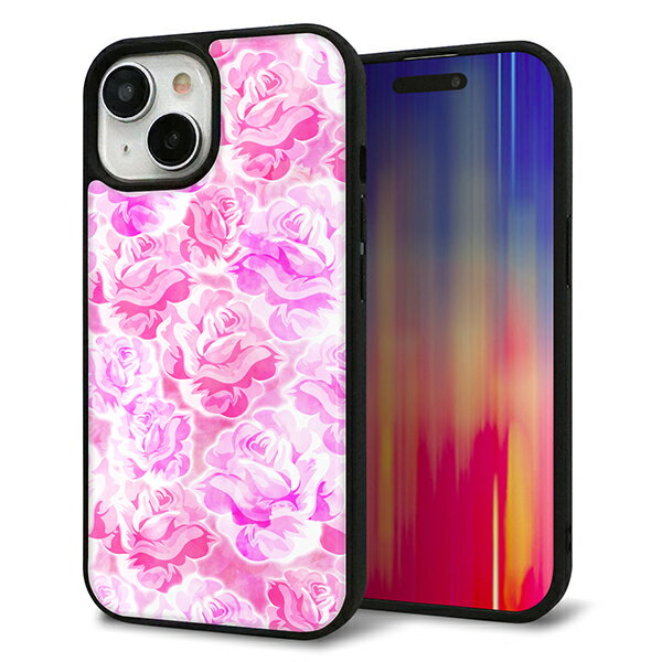 Rakuten - iPhone15 ケース カバー 背面 ガラス TPU デザイン ガラプリ 【SC928 ローズ ピンク】 印刷 光沢 MMLM