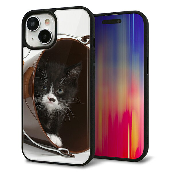 乐天商城 - iPhone15 ケース カバー 背面 ガラス TPU デザイン ガラプリ 【VA800 ネコとバケツ】 印刷 光沢 MMLM
