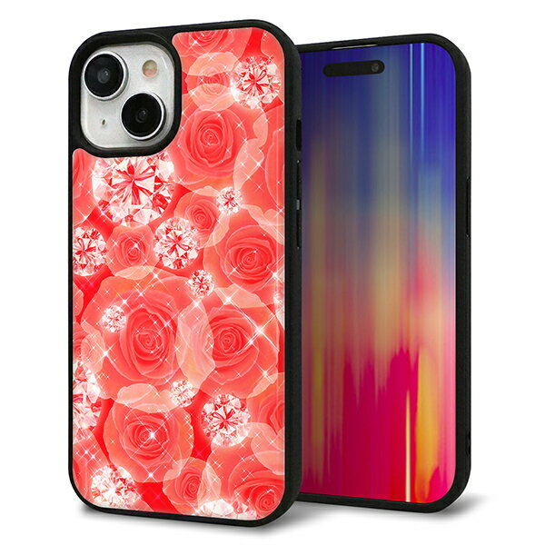 Rakuten - iPhone15 ケース カバー 背面 ガラス TPU デザイン ガラプリ 【VA816 ダイヤモンドとバラ】 印刷 光沢 MMLM