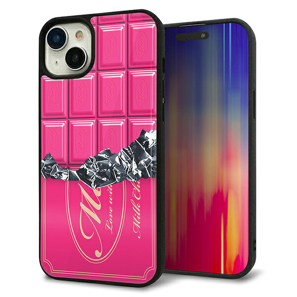 Rakuten - iPhone15 Plus ケース カバー 背面 ガラス TPU デザイン ガラプリ 【555 板チョコ-ストロベリー】 印刷 光沢 MMLM