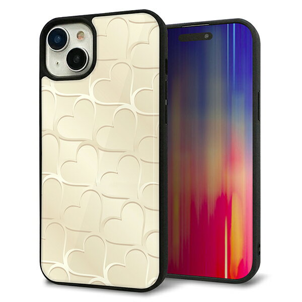 Rakuten - iPhone15 Plus ケース カバー 背面 ガラス TPU デザイン ガラプリ 【630 かくれハート】 印刷 光沢 MMLM