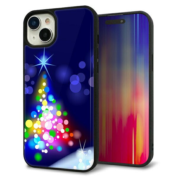 iPhone15 Plus ケース カバー 背面 ガラス TPU デザイン ガラプリ 【720 白銀のクリスマスツリー】 印刷 光沢 MMLM