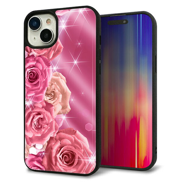 Rakuten - iPhone15 Plus ケース カバー 背面 ガラス TPU デザイン ガラプリ 【1182 ピンクのバラに誘われて】 印刷 光沢 MMLM