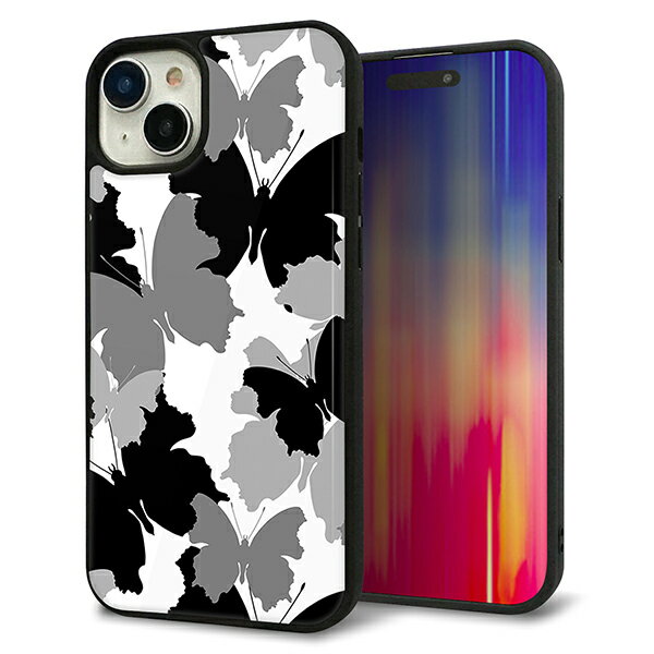 Rakuten - iPhone15 Plus ケース カバー 背面 ガラス TPU デザイン ガラプリ 【1336 夜の蝶】 印刷 光沢 MMLM