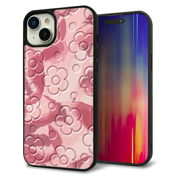 乐天商城 - iPhone15 Plus ケース カバー 背面 ガラス TPU デザイン ガラプリ 【SC846 フラワーヴェルニ花ピンク】 印刷 光沢 MMLM
