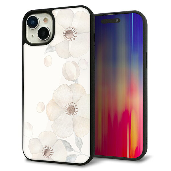 iPhone15 Plus ケース カバー 背面 ガラス TPU デザイン ガラプリ 【SC952 ドゥ・フルール(セピア)】 印刷 光沢 メール便送料無料