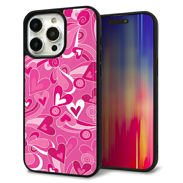 乐天商城 - iPhone15 Pro Max ケース カバー 背面 ガラス TPU デザイン ガラプリ 【383 ピンクのハート】 印刷 光沢 MMLM