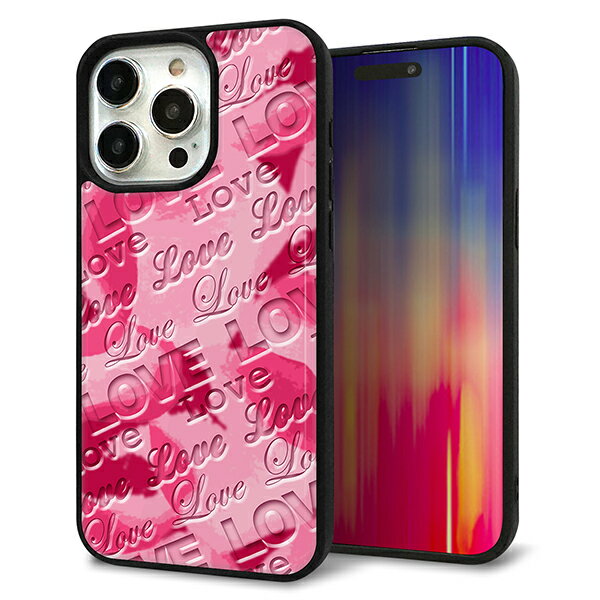 乐天商城 - iPhone15 Pro Max ケース カバー 背面 ガラス TPU デザイン ガラプリ 【SC845 フラワーヴェルニLOVE濃いピンク】 印刷 光沢 MMLM