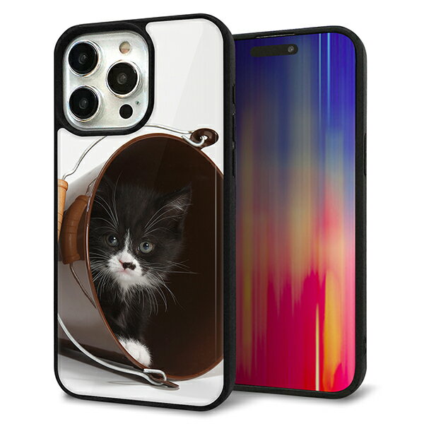 乐天商城 - iPhone15 Pro Max ケース カバー 背面 ガラス TPU デザイン ガラプリ 【VA800 ネコとバケツ】 印刷 光沢 MMLM