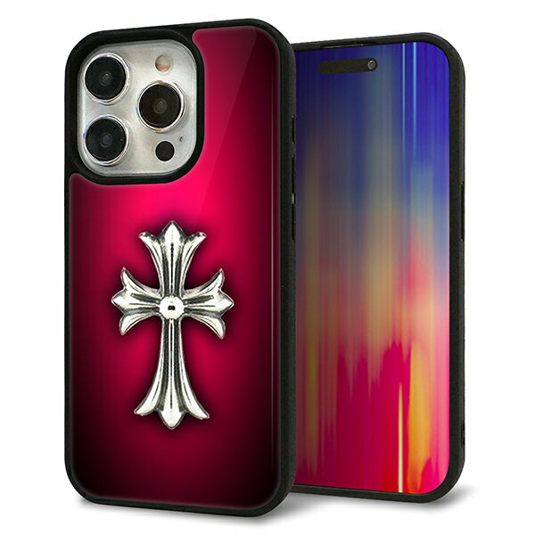 Rakuten - iPhone15 Pro ケース カバー 背面 ガラス TPU デザイン ガラプリ 【249 クロスレッド】 印刷 光沢 MMLM