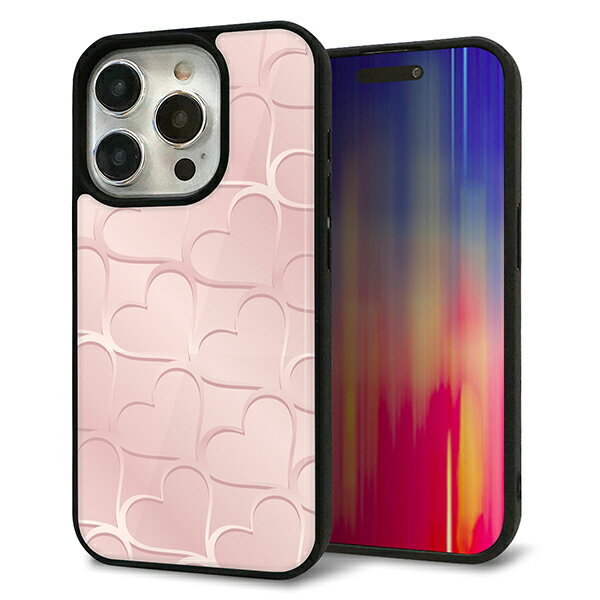 乐天商城 - iPhone15 Pro ケース カバー 背面 ガラス TPU デザイン ガラプリ 【1340 かくれハート 桜色】 印刷 光沢 MMLM