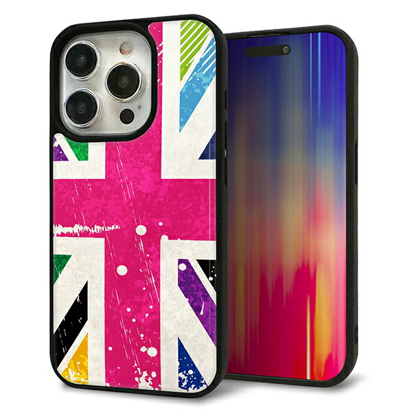 Rakuten - iPhone15 Pro ケース カバー 背面 ガラス TPU デザイン ガラプリ 【SC806 ユニオンジャック ピンクビンテージ】 印刷 光沢 MMLM