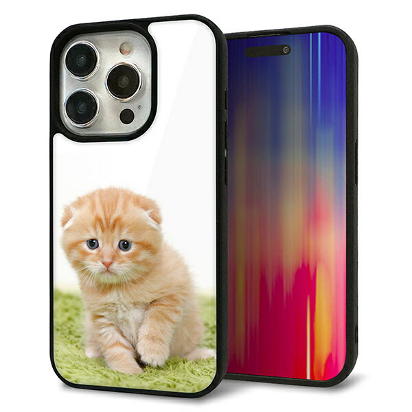 Rakuten - iPhone15 Pro ケース カバー 背面 ガラス TPU デザイン ガラプリ 【VA802 ネコこっそり】 印刷 光沢 MMLM