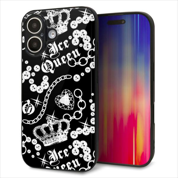 Rakuten - iPhone16 ケース カバー 背面 ガラス TPU デザイン ガラプリ 【187 ゴージャスクラウン】 印刷 光沢 MMLM
