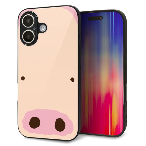 乐天商城 - iPhone16 ケース カバー 背面 ガラス TPU デザイン ガラプリ 【353 ぶた】 印刷 光沢 MMLM