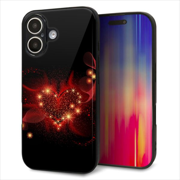 Rakuten - iPhone16 ケース カバー 背面 ガラス TPU デザイン ガラプリ 【382 ハートの創生】 印刷 光沢 MMLM