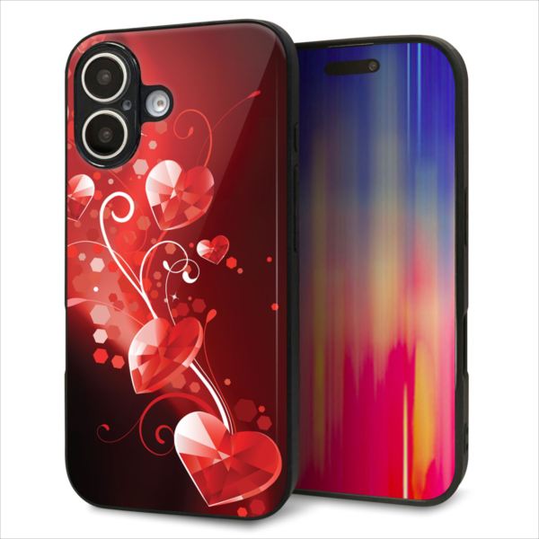 iPhone16 ケース カバー 背面 ガラス TPU デザイン ガラプリ 【385 クリスタルな恋】 印刷 光沢 MMLM