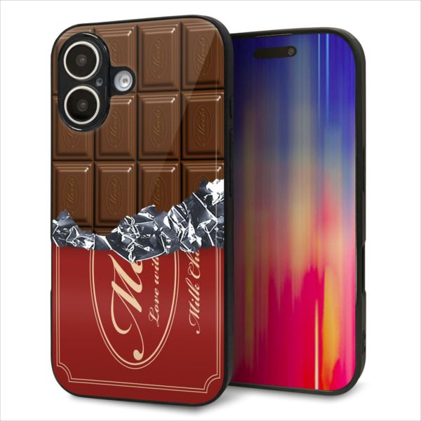 Rakuten - iPhone16 ケース カバー 背面 ガラス TPU デザイン ガラプリ 【535 板チョコ-エンジ包装】 印刷 光沢 MMLM