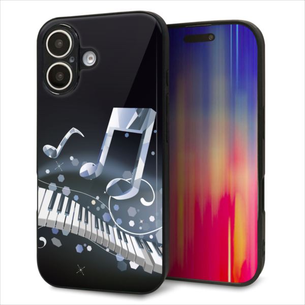 Rakuten - iPhone16 ケース カバー 背面 ガラス TPU デザイン ガラプリ 【575 鍵盤に踊る音】 印刷 光沢 MMLM