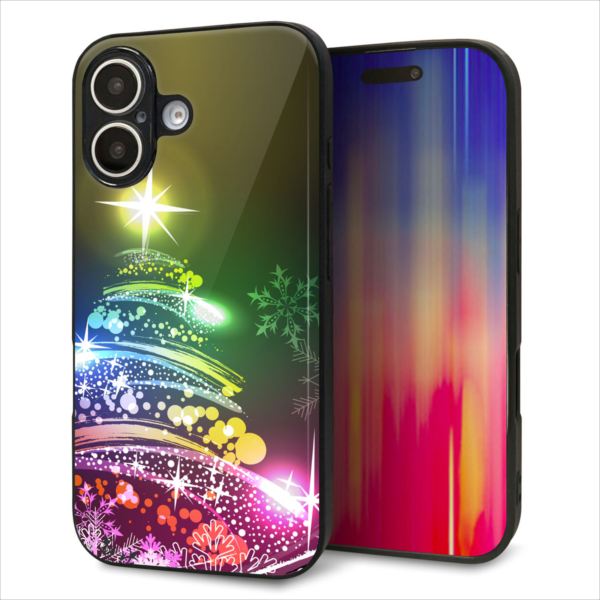 乐天商城 - iPhone16 ケース カバー 背面 ガラス TPU デザイン ガラプリ 【722 レインボークリスマス】 印刷 光沢 MMLM