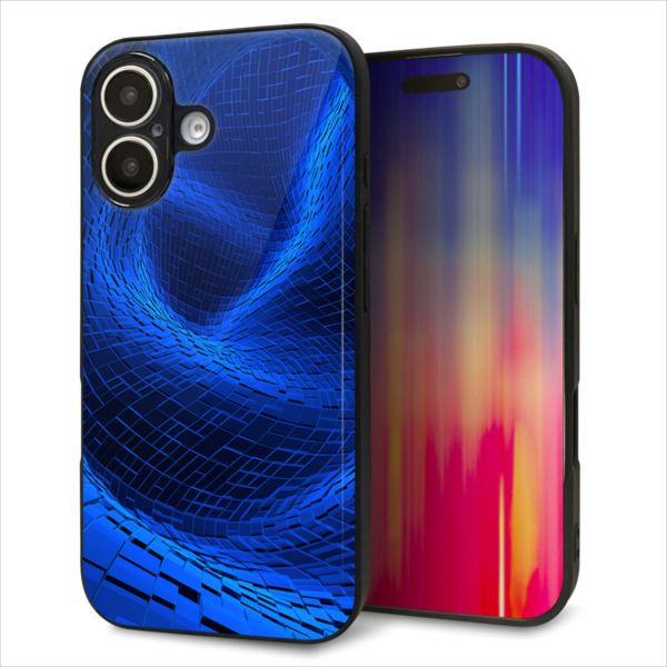 Rakuten - iPhone16 ケース カバー 背面 ガラス TPU デザイン ガラプリ 【1302 ワープブルー】 印刷 光沢 MMLM