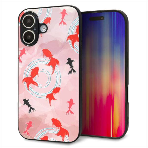 乐天商城 - iPhone16 ケース カバー 背面 ガラス TPU デザイン ガラプリ 【HA228 金魚 水彩 ピンク】 印刷 光沢 MMLM