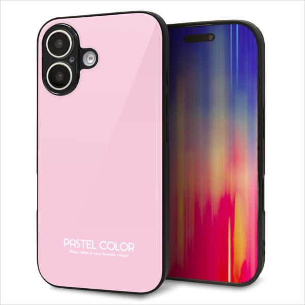 乐天商城 - iPhone16 ケース カバー 背面 ガラス TPU デザイン ガラプリ 【KM903 パステルカラー(パステルローズピンク)】 印刷 光沢 MMLM