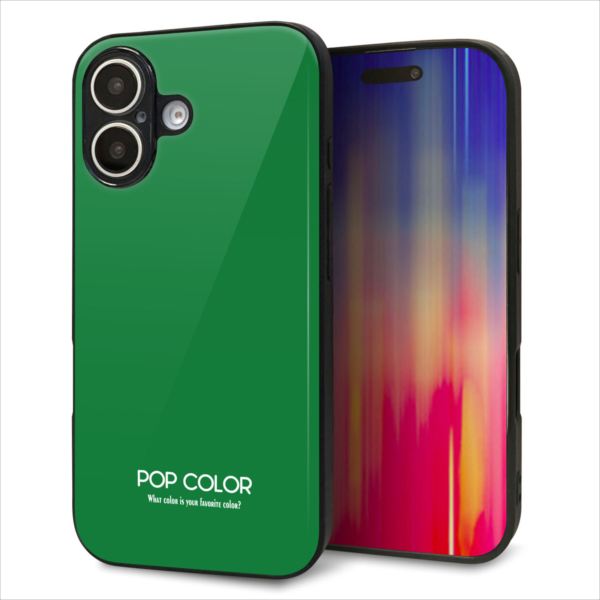 Rakuten - iPhone16 ケース カバー 背面 ガラス TPU デザイン ガラプリ 【KM907 ポップカラー(グリーン)】 印刷 光沢 MMLM