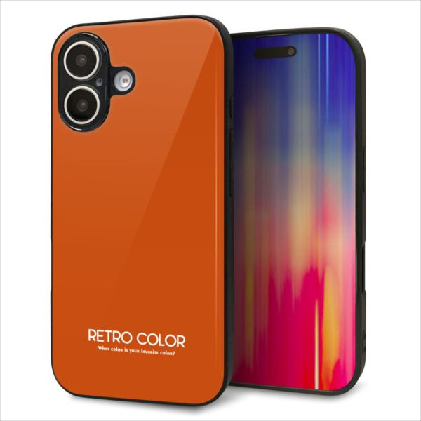 乐天商城 - iPhone16 ケース カバー 背面 ガラス TPU デザイン ガラプリ 【KM917 レトロカラー(ダークオレンジ)】 印刷 光沢 MMLM
