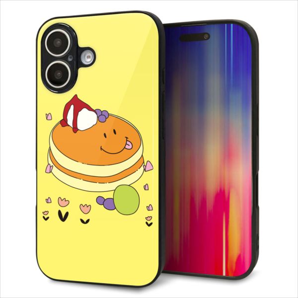 Rakuten - iPhone16 ケース カバー 背面 ガラス TPU デザイン ガラプリ 【MA901 パンケーキ】 印刷 光沢 MMLM