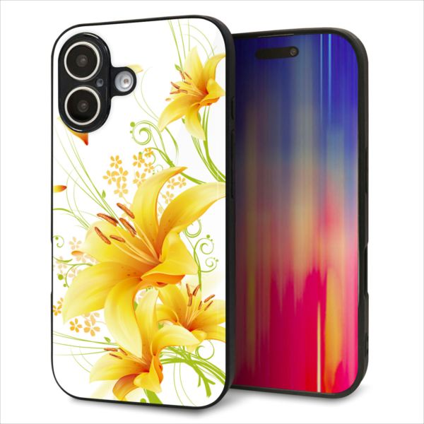 乐天商城 - iPhone16 ケース カバー 背面 ガラス TPU デザイン ガラプリ 【SC852 ユリ イエロー】 印刷 光沢 MMLM
