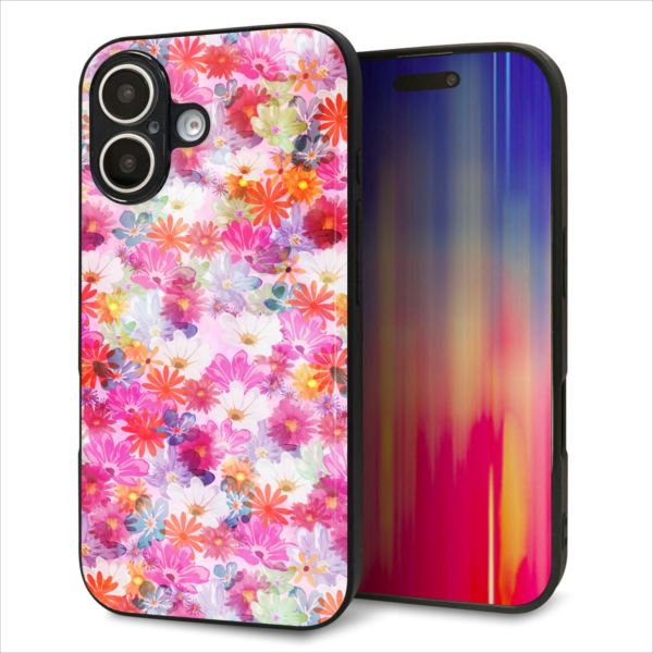 Rakuten - iPhone16 ケース カバー 背面 ガラス TPU デザイン ガラプリ 【SC874 リバティプリント プレスドフラワー ピンク】 印刷 光沢 MMLM