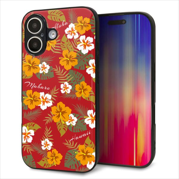 乐天商城 - iPhone16 ケース カバー 背面 ガラス TPU デザイン ガラプリ 【SC885 ハワイアンアロハレトロ レッド】 印刷 光沢 MMLM