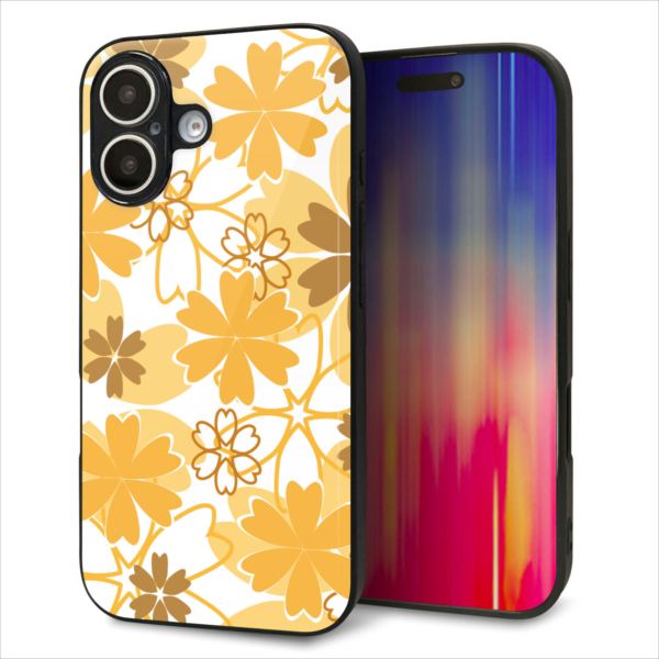 乐天商城 - iPhone16 ケース カバー 背面 ガラス TPU デザイン ガラプリ 【VA959 重なり合う花 オレンジ】 印刷 光沢 MMLM