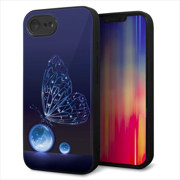 乐天商城 - iPhone16e ケース カバー 背面 ガラス TPU デザイン ガラプリ 【418 神秘の蝶】 印刷 光沢 MMLM